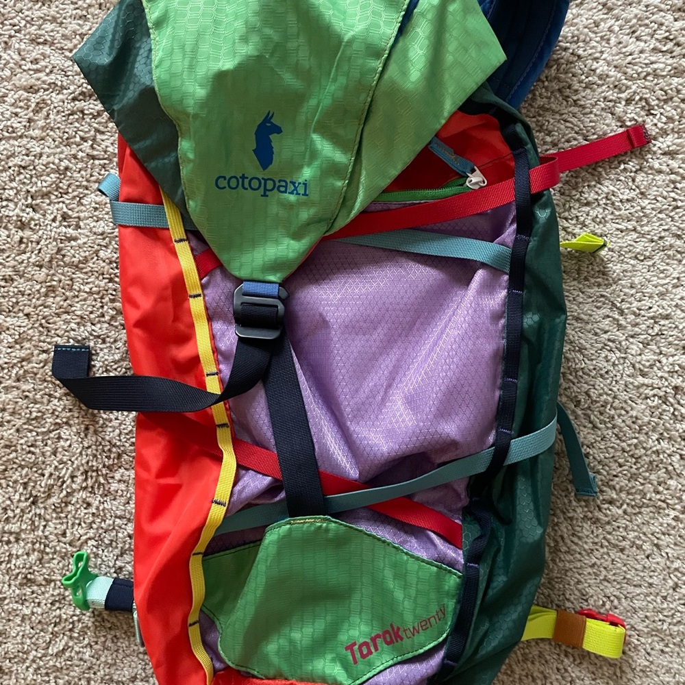 Cotopaxi Tarak 20L Backpack with Red, Green, and Purple